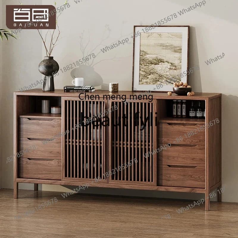 M178 Chinese style North American black walnut Song Dynasty aesthetic solid wood dining side cabinet living room tea storage cab