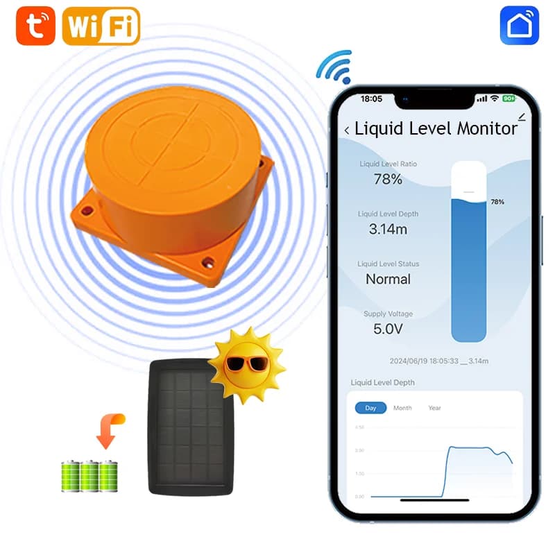 ME201WSP Tuya App Long Distance Check Alarm Ultrasonic Depth Wireless Gauge Water Tank Level Sensor