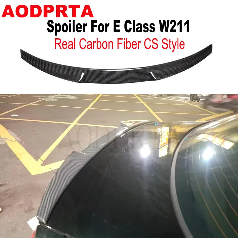 For Mercedes Benz E Class W211 300 2003-2009 Real Carbon Fiber Rear Boot Trunk Spoiler Ducktail CS Style