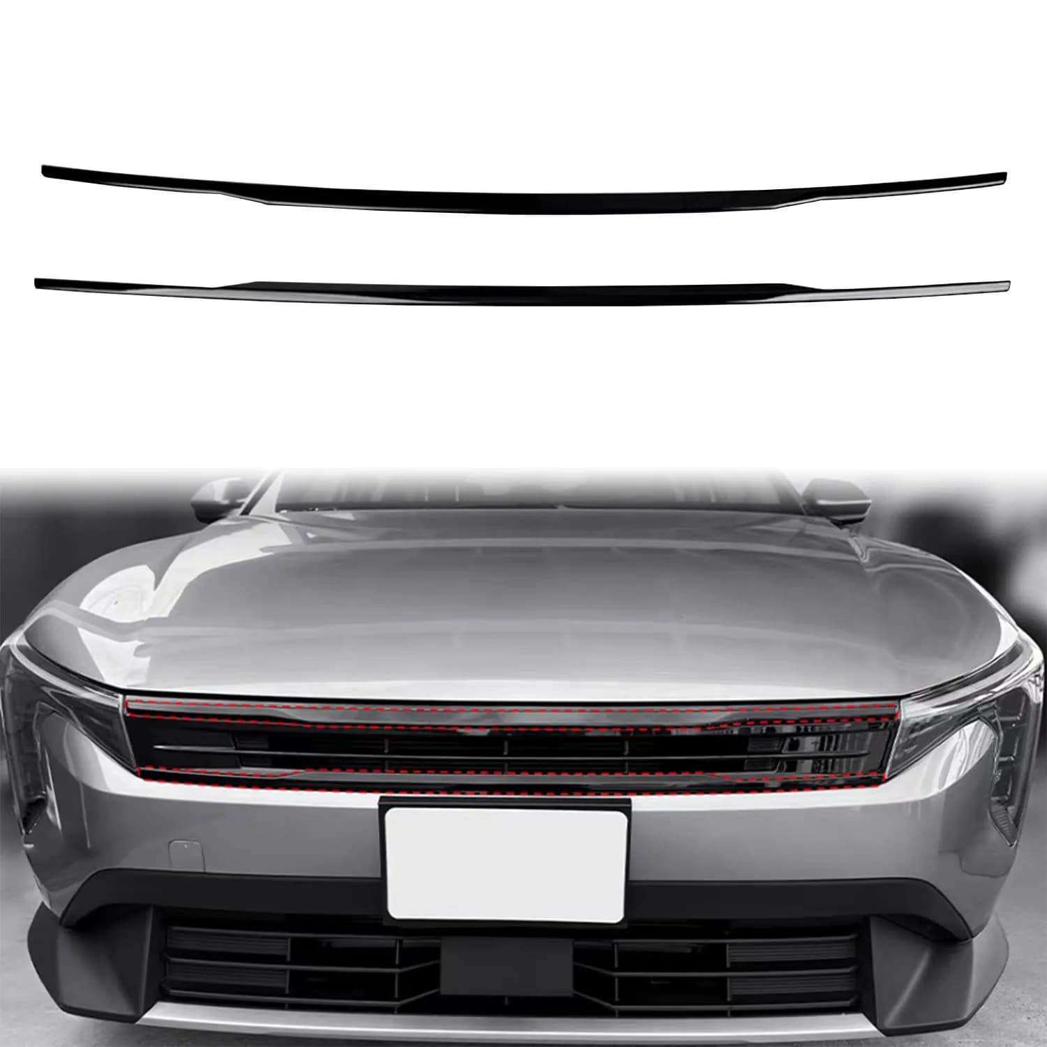 For Kia K4 2025 2026 ABS Plastic Car Exterior Front Upper Grille Grill Decorative Cover Trim 2pcs