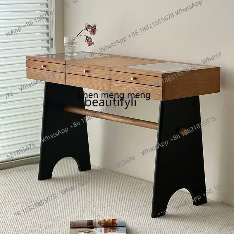 182C Medieval makeup table Solid wood French retro dressing table Storage cabinet integrated