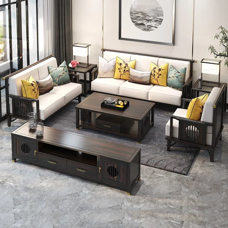 Yjq new Chinese-style all-solid wood sofa leather art sofa simple  winter and summer dual-purpose small apartment furniture