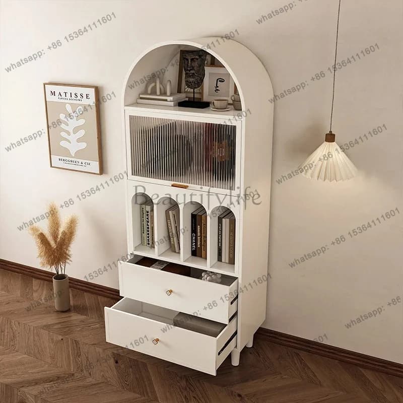 zj.Home entrance cabinet, living room against the wall, bookshelf, integrated solid wood cream wind storage, storage chest