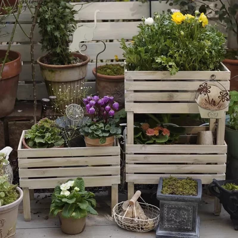 Multi-layer floor-to-ceiling solid wood, three-layer succulent green plant wood shelf, flower pot decorative rack