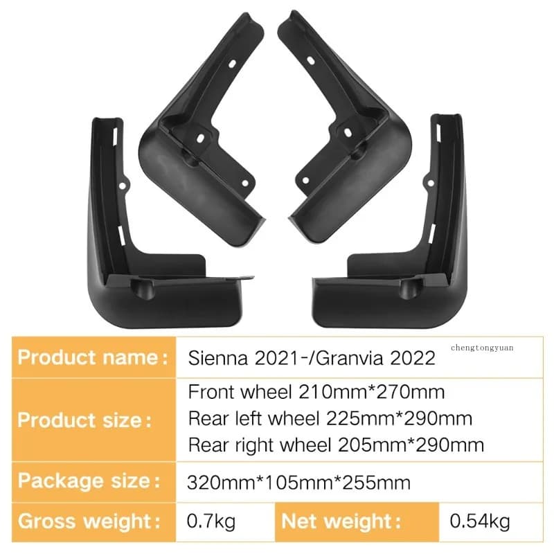 for Toyota Granvia 2022 Sienna 2021-2025 Mudguards Fenders Black ABS Material AutoTire Protection Vehicle Exterior Accessories