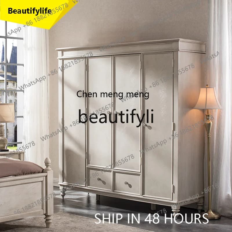 CC American country solid wood wardrobe Nordic retro wardrobe simple storage storage cabinet customization