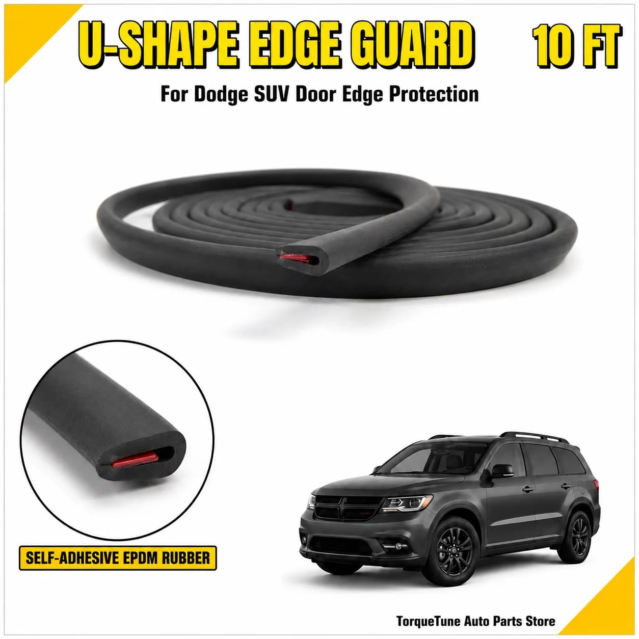 10ft U-Shape Rubber Door Edge Guard, 1/16" Gap Edge Trim Protector, Self-Adhesive Car Door Protector Strip for Dodge SUV