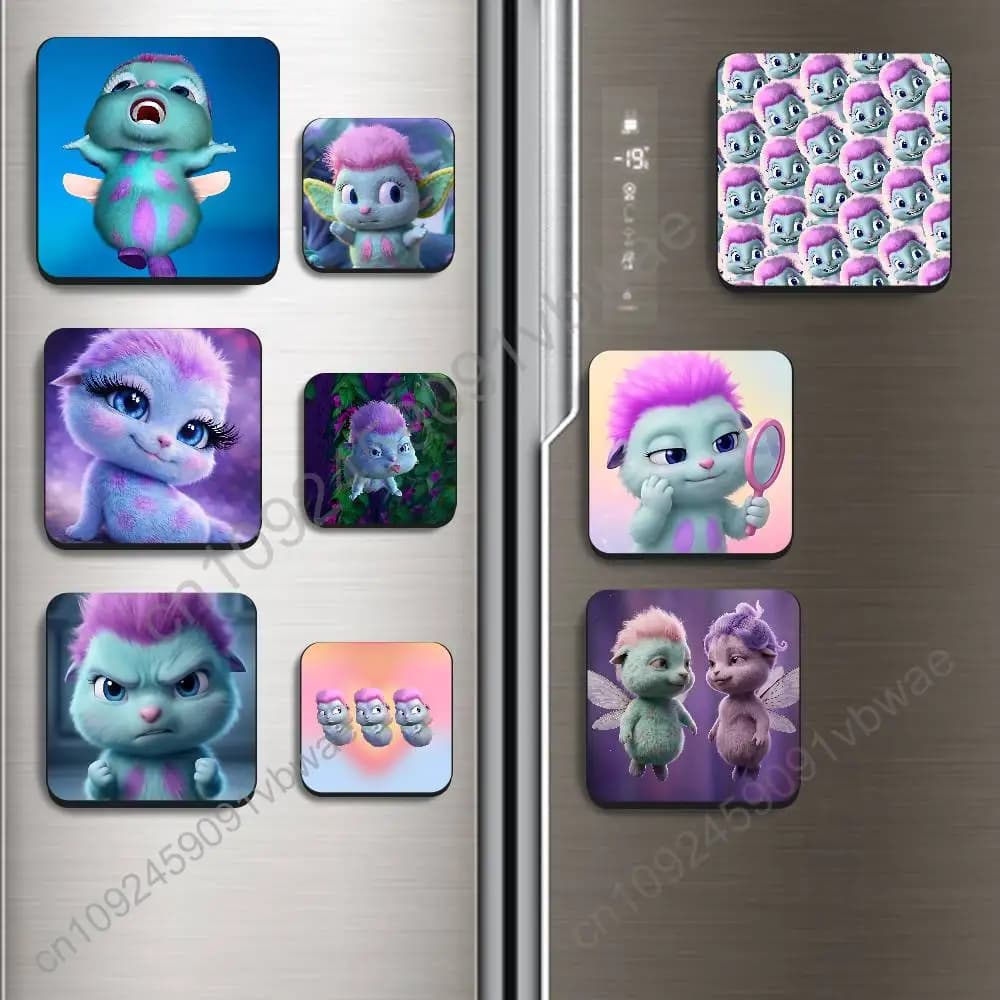 Transparent small wings Bibble Black Square Plastic Fridge Magnet, for Magnetic Sticker No Trace Left, Durable, Smooth Textured