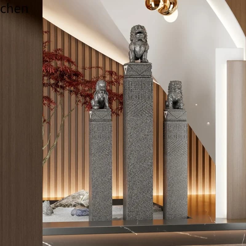 h31- Entrance Wealth-Attracting Lion Sculpture Qilin Pixiu Hotel Entrance Floor Ornament Horse Pillar