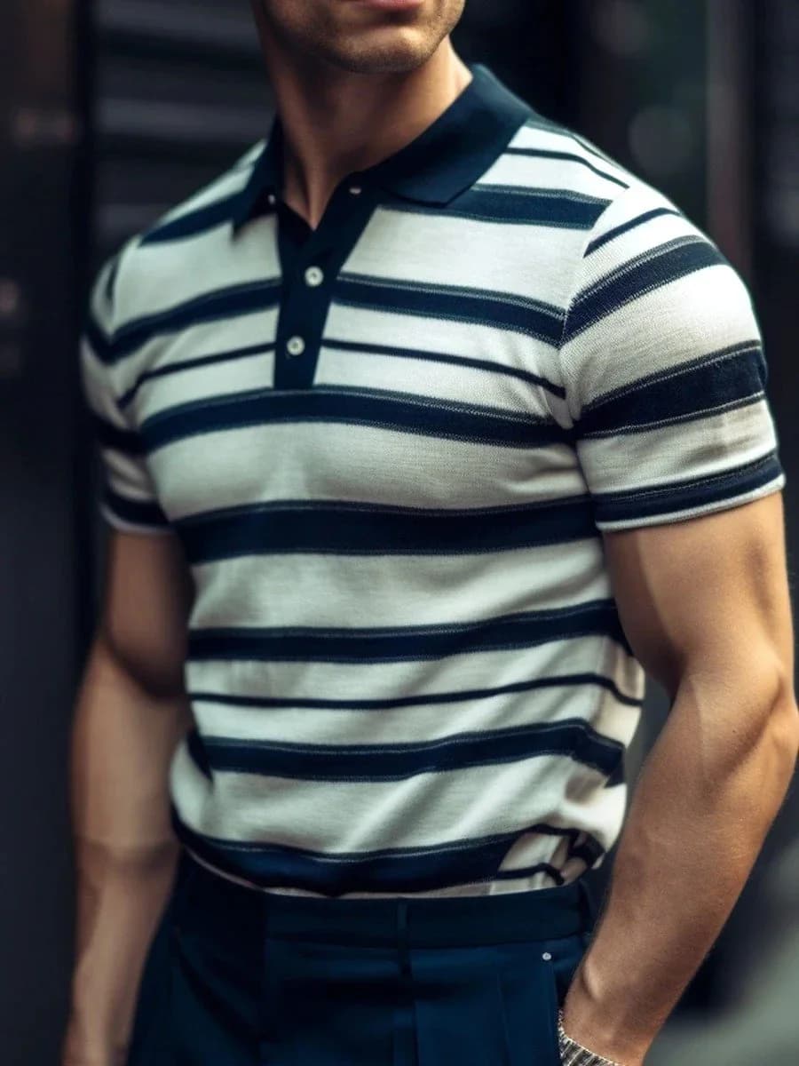 Men's Stripe Art Print Polo Shirt 3D Printed Zip Up Polo Shirt Casual Collar Regular Fit Polo Shirt