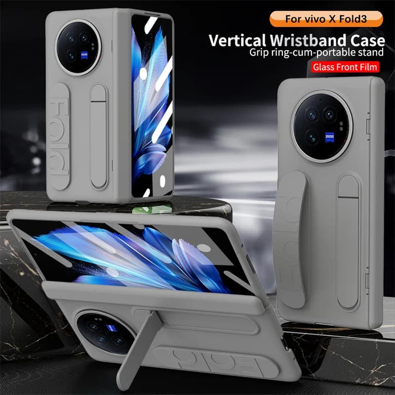 For VIVO X Fold 3 Pro XFold 6 5 2 With Hinge Phone Case Wristband Wrist Strap Stand Front Screen Glass Shockproof Protectiv Cove