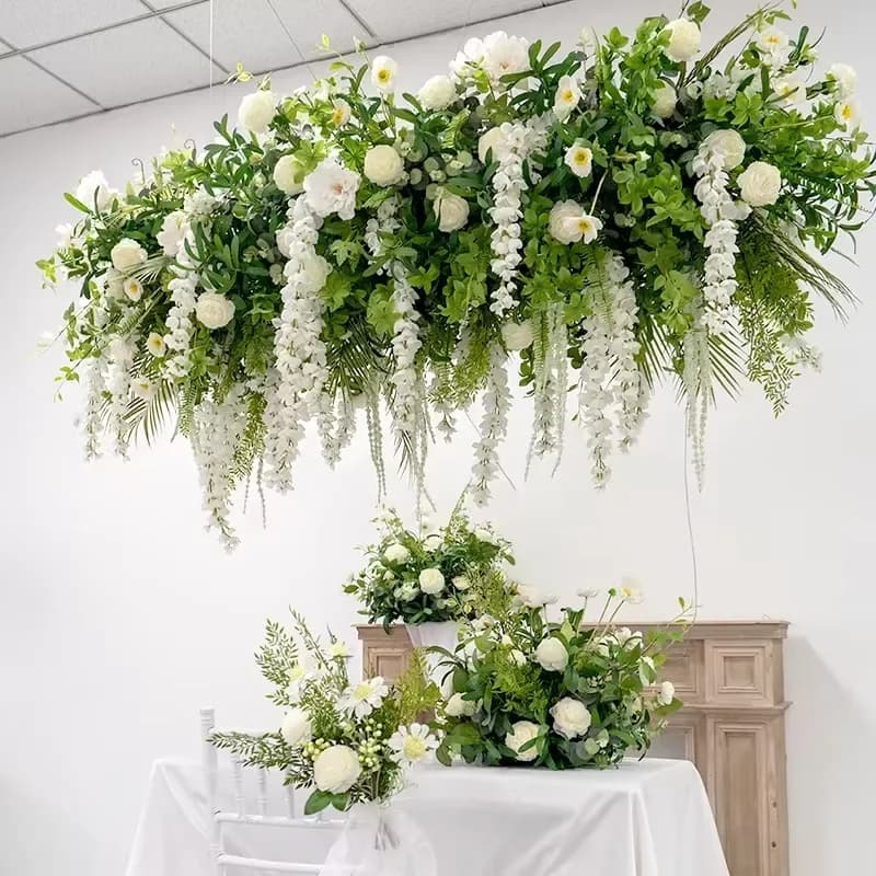 Artificial Flower Wall Green Plant Ceiling Decor Wedding Stage Backdrop Hanging Floral Arrangement Party Event Decoration
