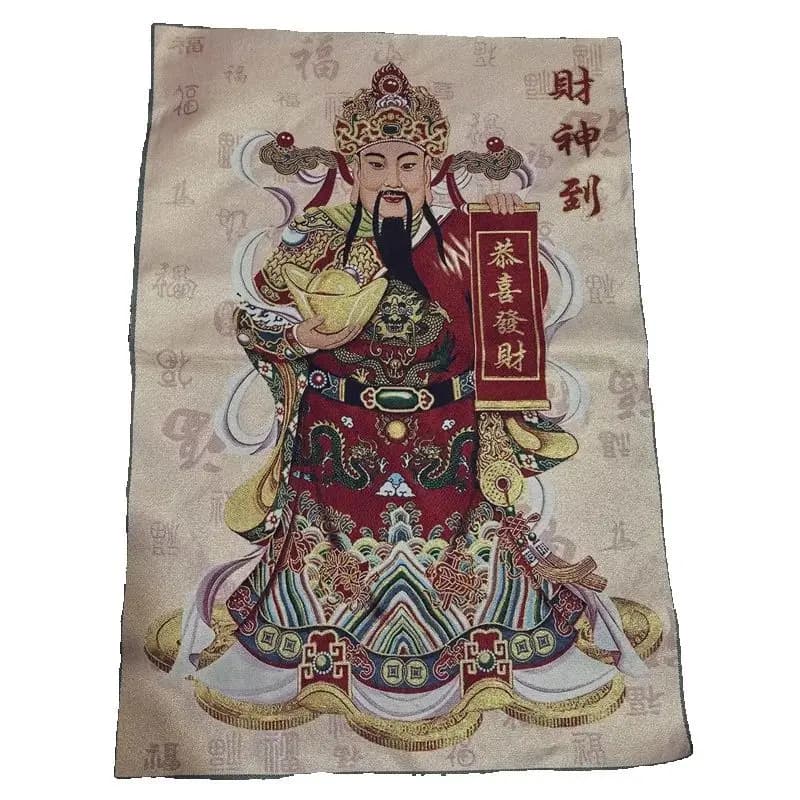 China Old Brocade Embroidery Tangka - Arrives God of Wealth Embroidered Artwork Traditional Chinese Decorative Painting