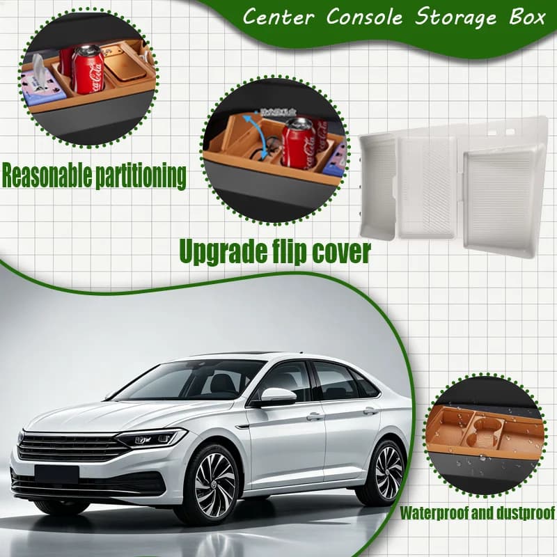 For VW Sagitar S 2026 Center Console Lower Storage Box, Drop-in Organizer Tray, Sunglasses Holder, Interior Accessory