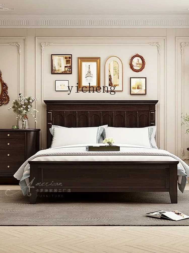A22 Retro Pure Solid Wood Bed French Master Bedroom Modern Simple Double 1.8 Meters Bed Bedroom Furniture
