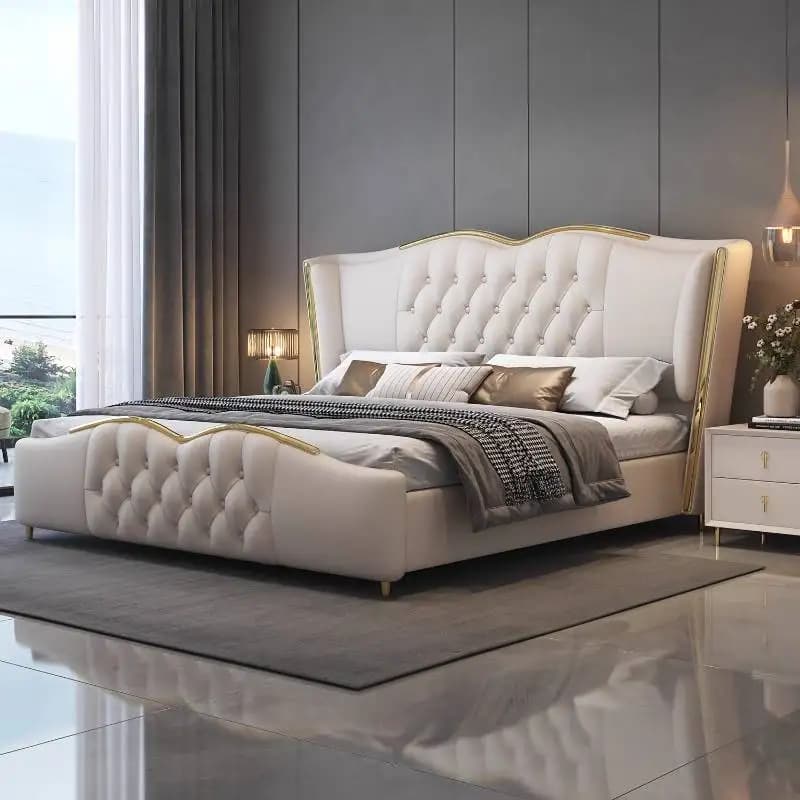 Elegant Beige Double Bed Frame Cheap Designs Cloud King Size Double Bed Japanese Luxury Metal Camas De Dormitorio Furniture Home