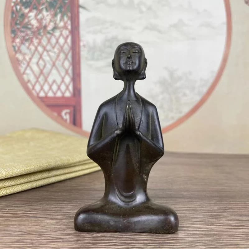 Copper Little Figurine, Novice Monk , Desktop Bronze Buddha Statue, Tea Ceremony Home Decor Craft