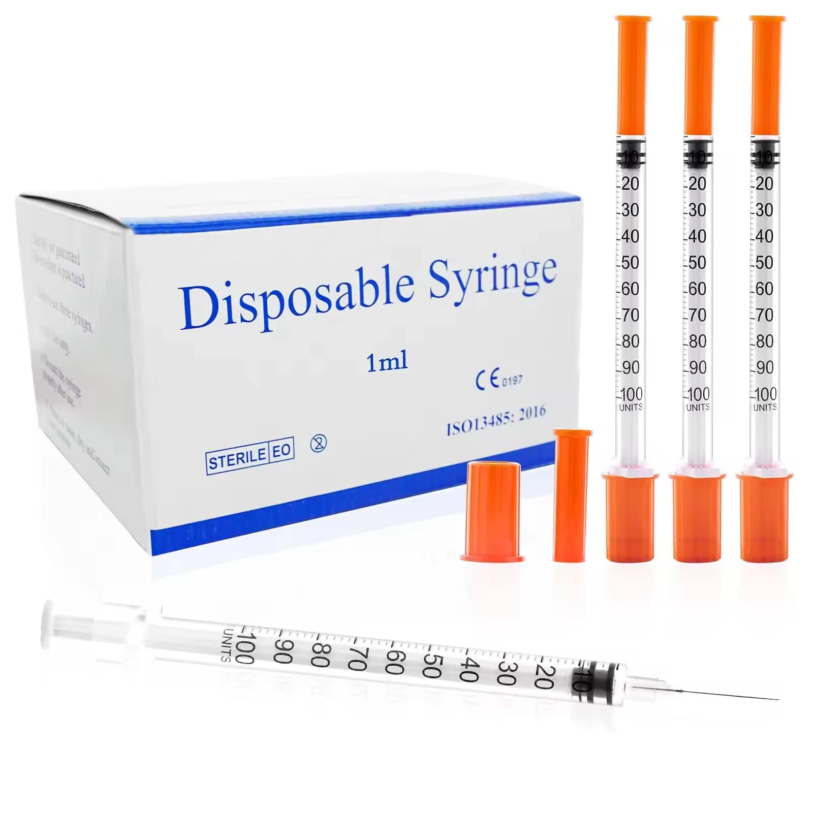 100pcs/300pcs 1ml 30G*13mm Sterile Insulin Syringe With 1/2 inch Needle, Individually Wrapped For Pets Use