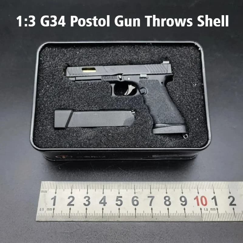 Newest Alloy Empire 1:3 GLK G34 G17 Pistol Gun Keychain Throw The Shell Keychain Model Ornament PUBG Toys Figurines & Miniatures