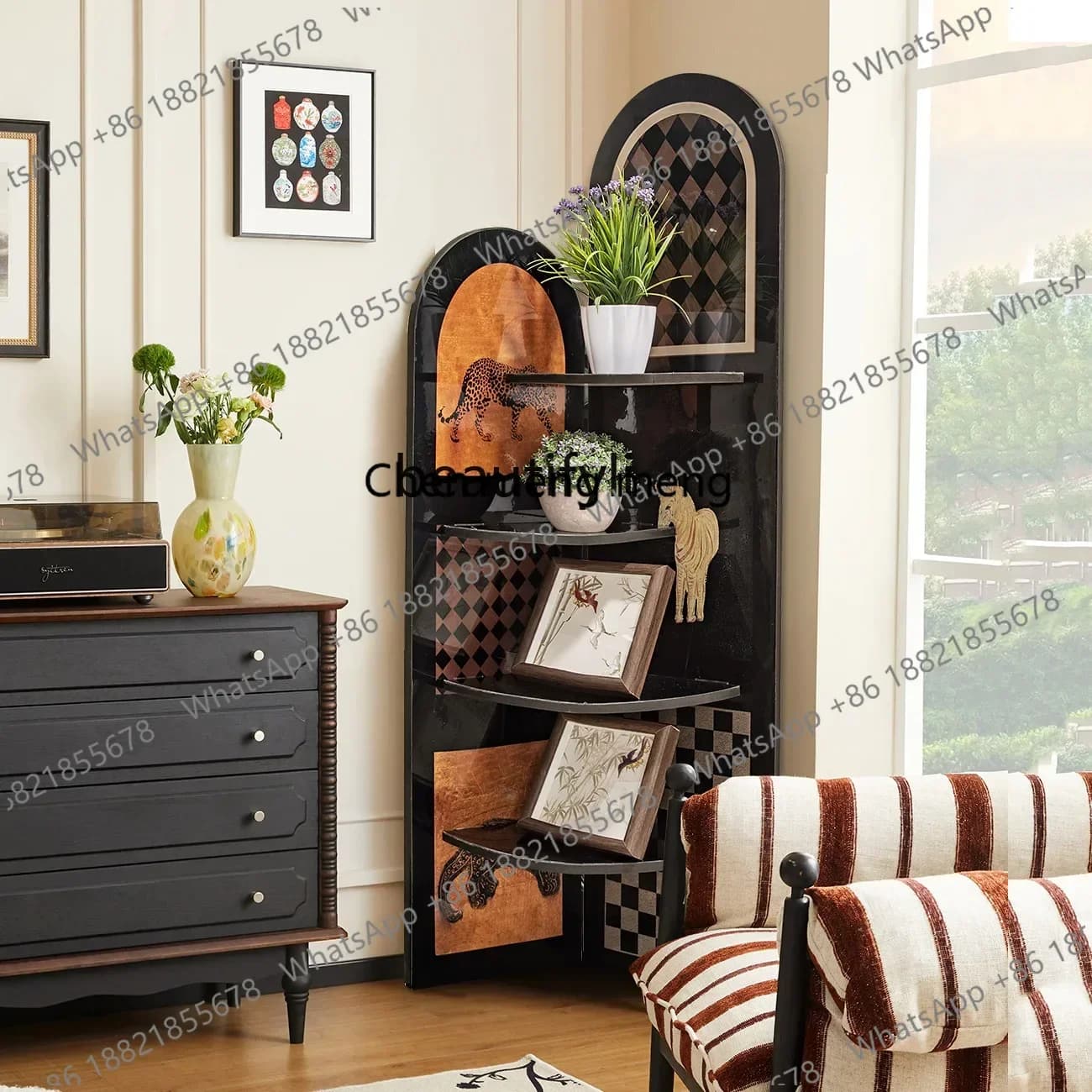 k182ZC182French retro living room corner rack multi-layer crack decorative ornament triangular cabinet painting