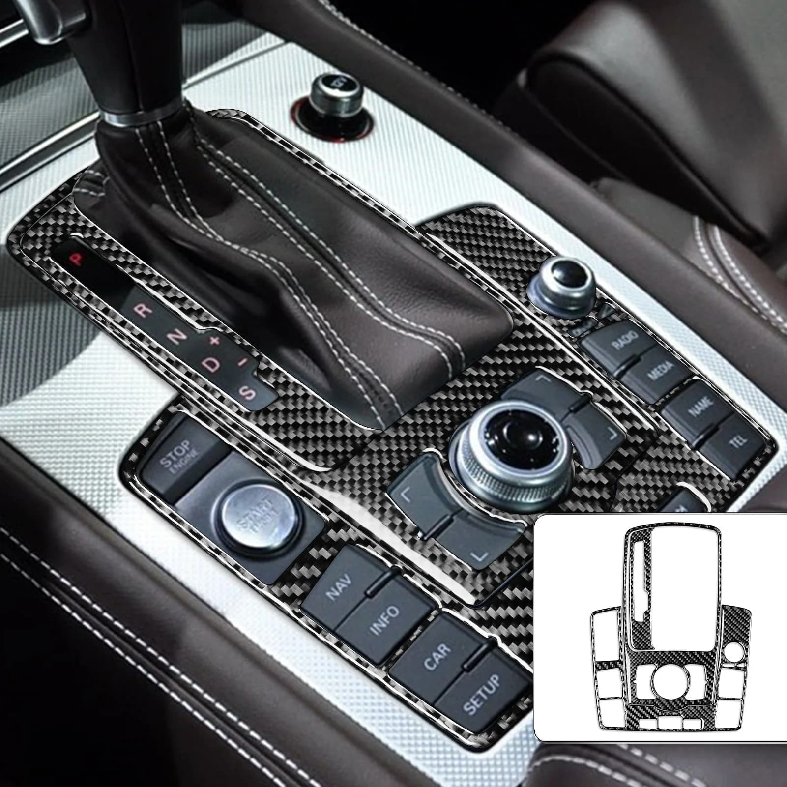 For Audi Q7 4L 2007-2015 Carbon Fiber Car Accessories Door Handle Frame Cup Holder Cover Parking Brake Release Panel Sticker