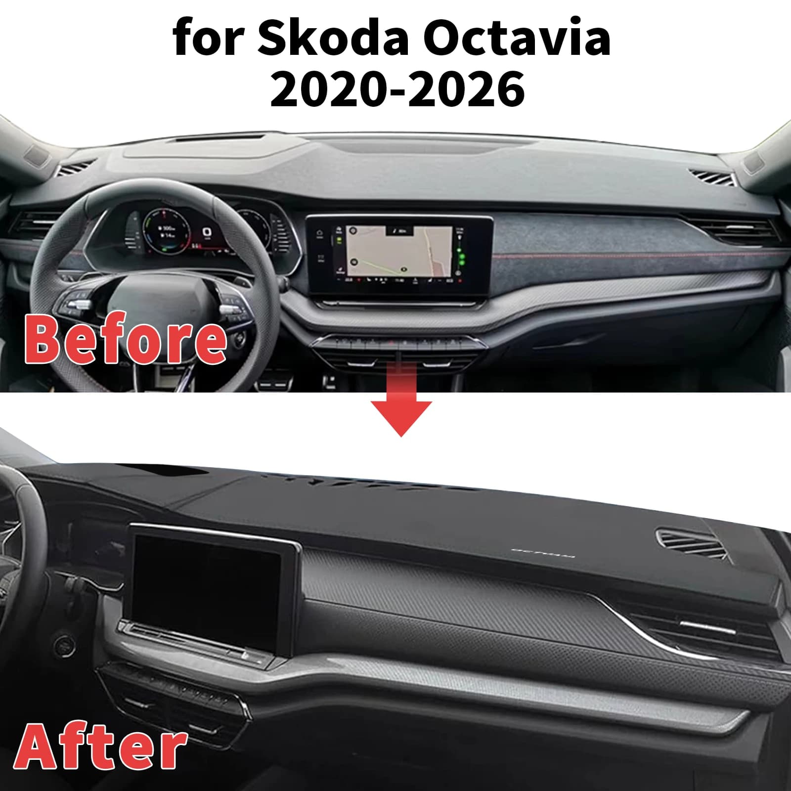 for Skoda Octavia 2026-2020 ​​Dashboard Cover Sun Shade Protector Dashmat Anti-Glare UV Block Carpet Mat Automotive Dash Mat