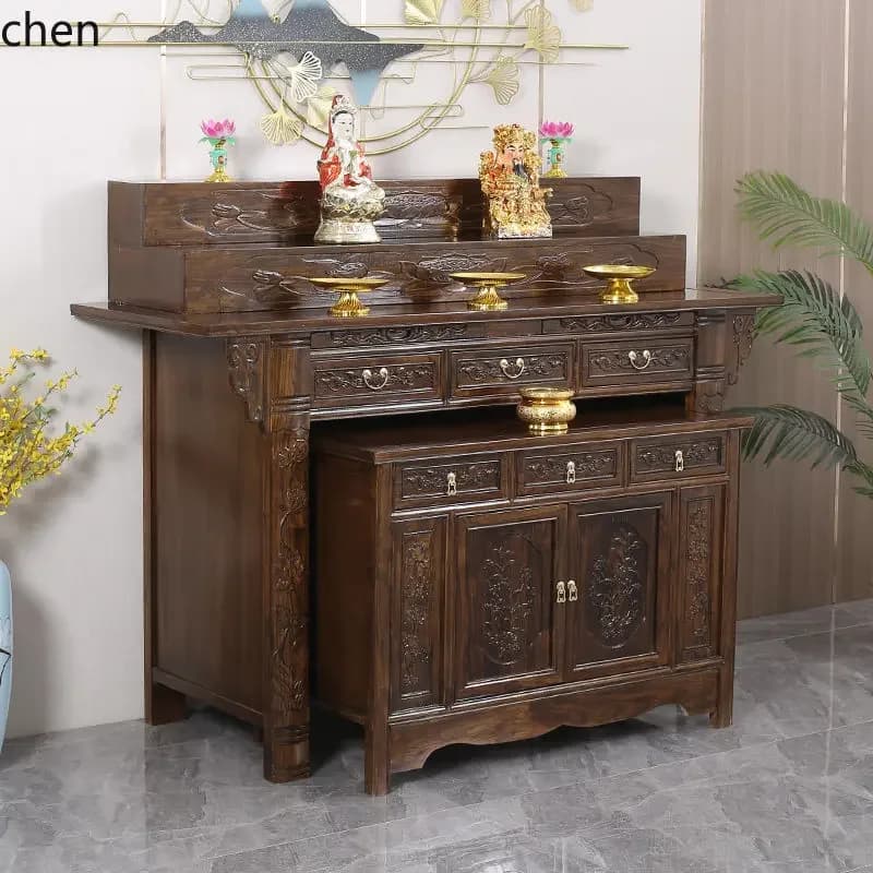 r5.21  Offering  Incense Case Home Worship Table Buddha Shrine Altar Solid Wood Three-Layer Buddha Table Offering Table