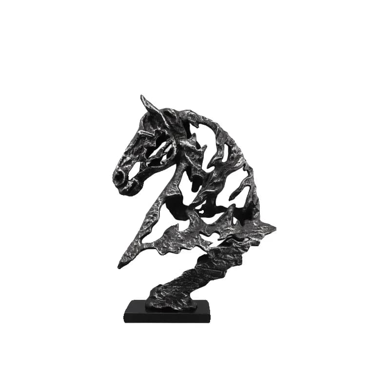 Modern simple abstract marble cast iron hollow horse head sculpture ornament hotel home soft jewelry