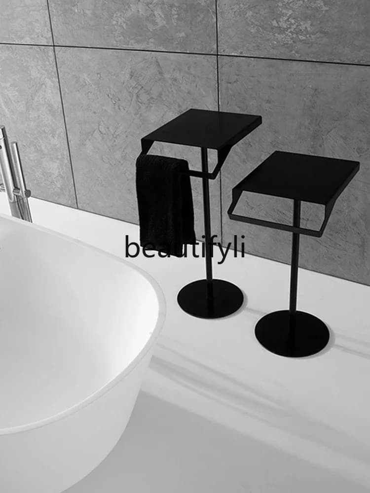 Bathroom, toilet, non-punching floor towel rack, shelf next to the bathtub, towel rack, vertical