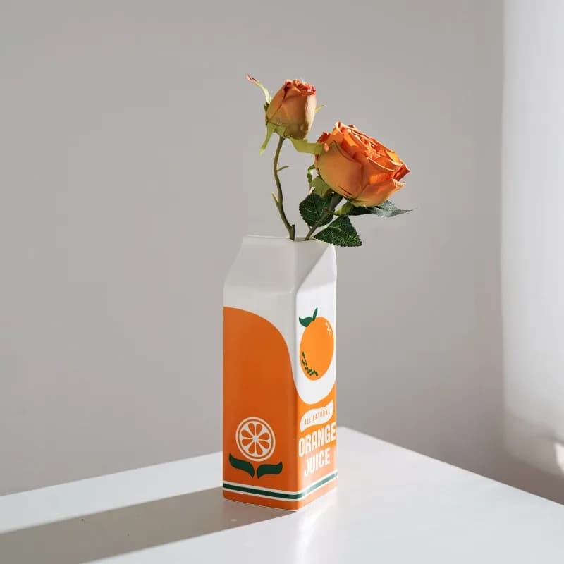 1Pcs Ceramic Vase, Creative Orange Fruit Ceramic Utensils Home Decoration Living Room Flower Pot Hydroponic Vase Home Decoration