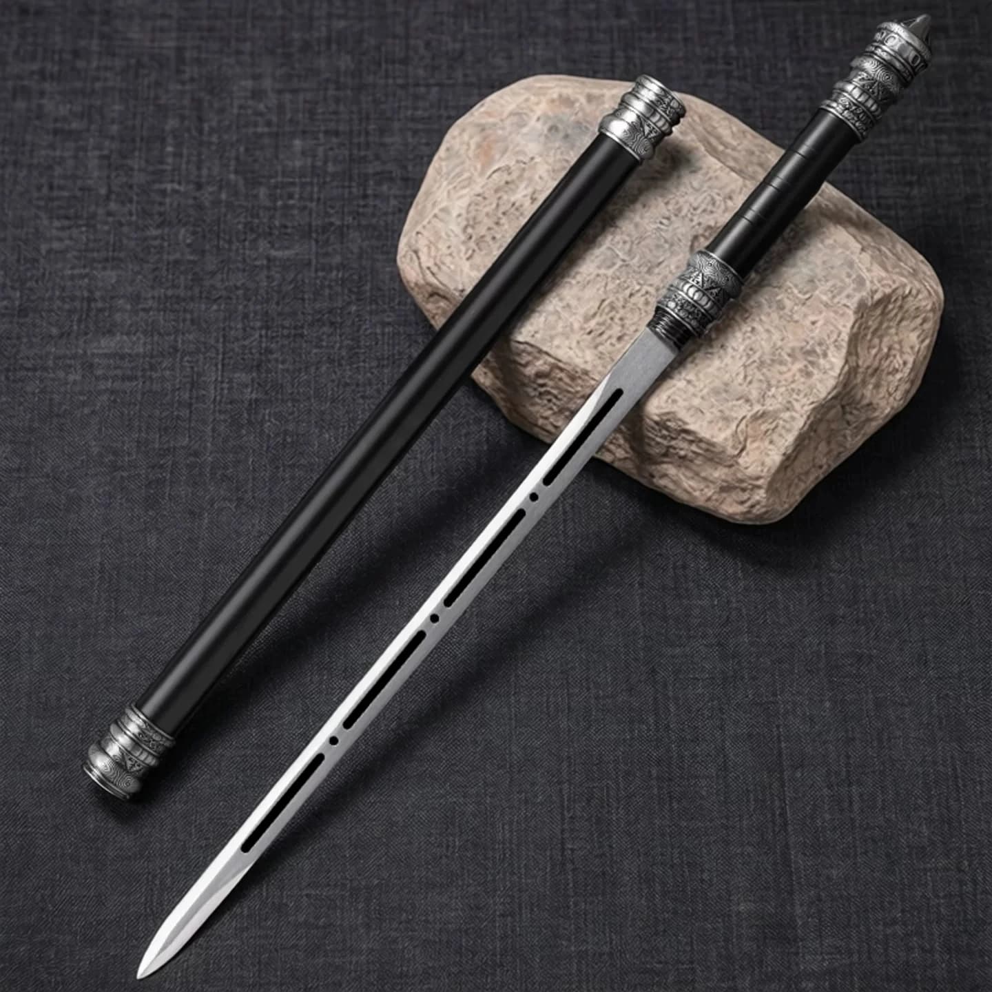 Hollow Groove Hidden Stick Sword Manganese Steel Breathable Blade Matte 204 Stainless Steel Tube Scabbard Extendable 125cm Sword