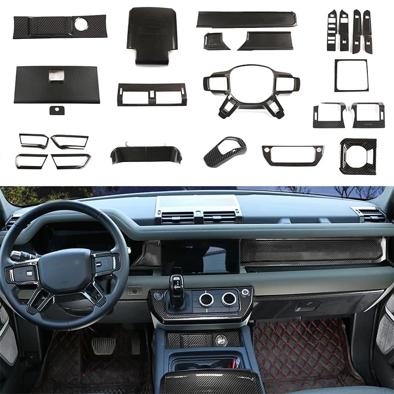 For Land Rover Defender 110 2020-2023 ABS Carbon Fiber Interior Kit Dashboard Console Gear Shift Panel Decoration Cover Trim