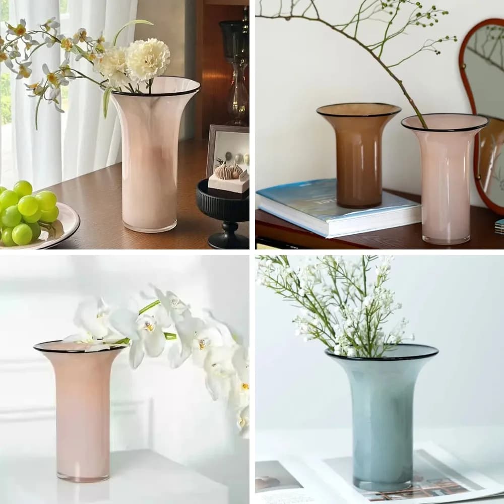 Modern Glass Vase for Flowers, Large Opening Home Decor, Living Room Desktop or Balcony Decor Vase