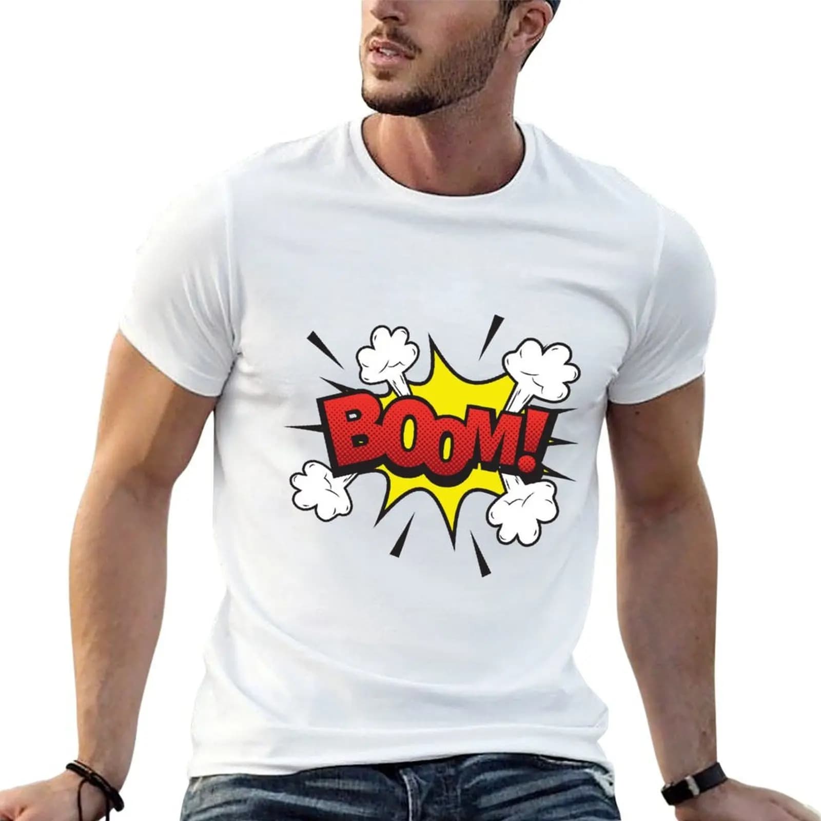 Boom text design T-Shirt vintage graphic tee plain fitted t shirts for men
