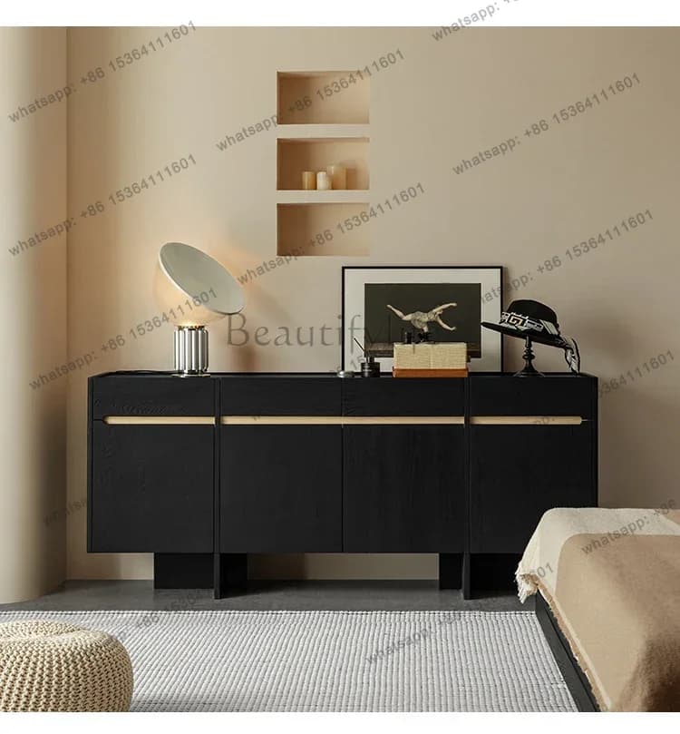 Side cabinet solid wood black household living room bedroom ash wood storage side cabinet