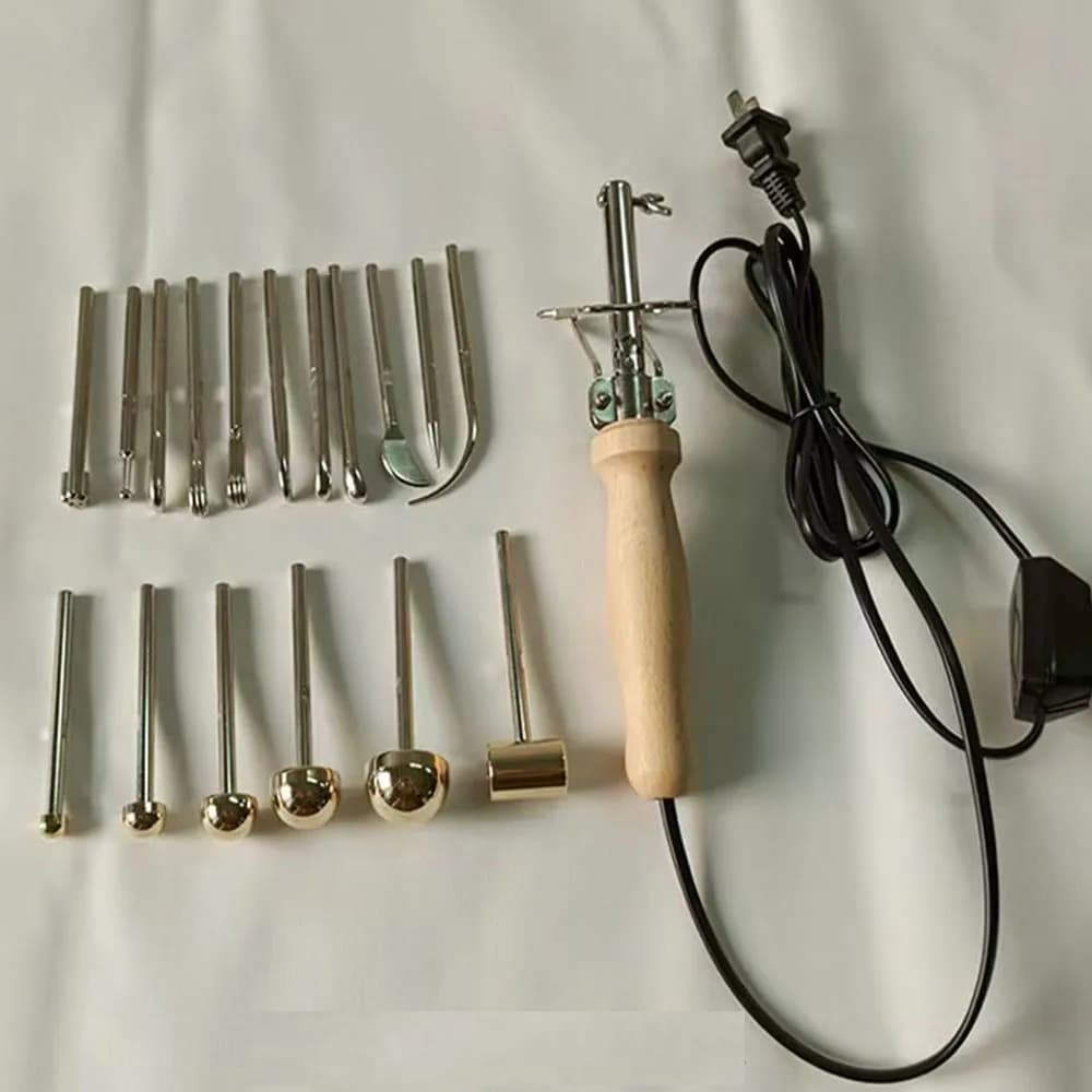 Fabric Flower Maker Tools Set Electric Artificial Flower Clover Soldering Iron with 17 21x Iron & Brass 18x 24x 27x
