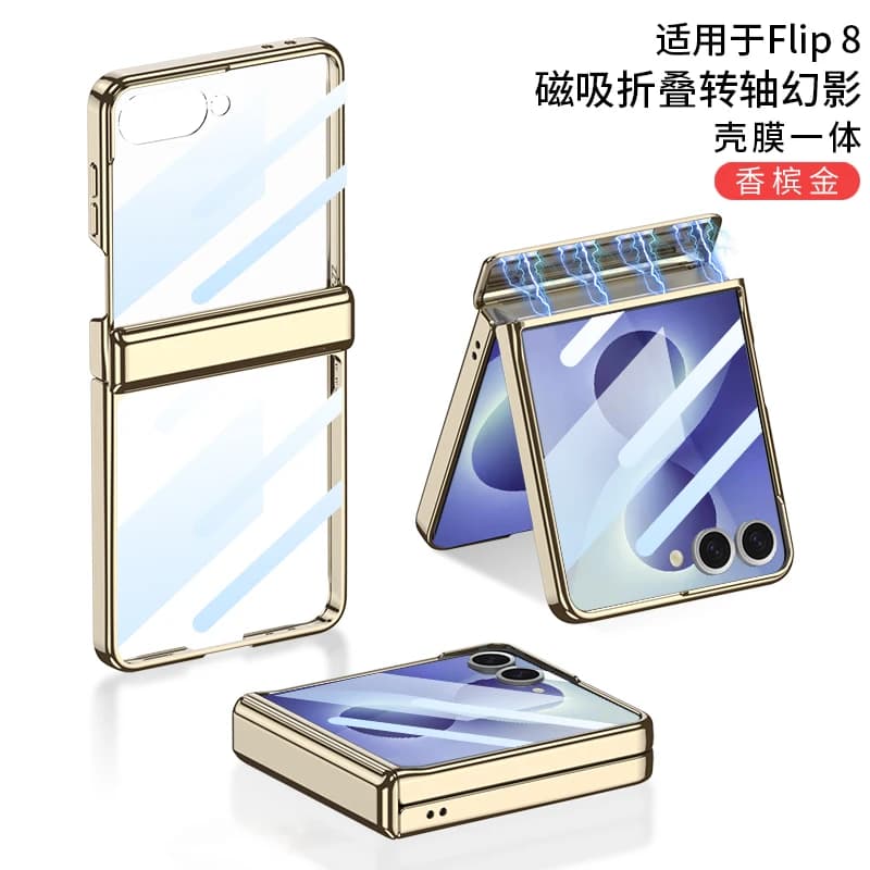 For Samsung Galaxy Z Flip 8 Case Luxury Electroplate Transparent Hinge With Mirror Film Shockproof Protection Cover Accessories