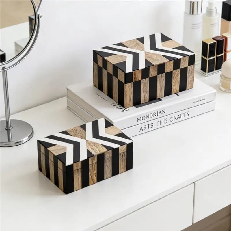 Avocado mango wood geometric pattern decorative box Nordic minimalist desktop storage box Jewelry jewelry box