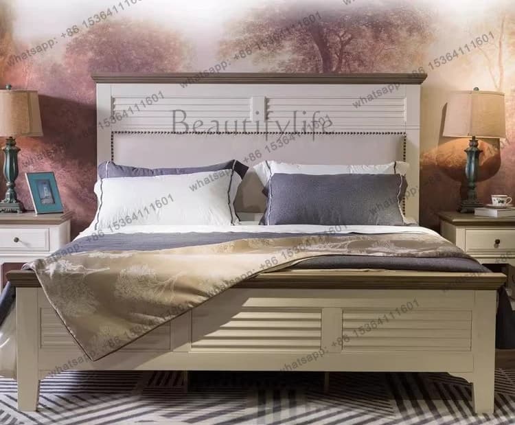 American light luxury Mediterranean full solid wood bed modern simple master bedroom 1.8 meters double bed