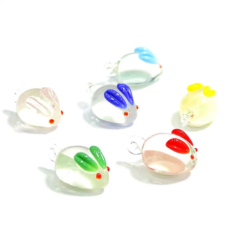 6pcs Cute Mini Glass Rabbit Pendant Colorful Tiny Bunny Charms DIY Craft Supplies Perfect Easter Party Gifts for Handmade Lovers