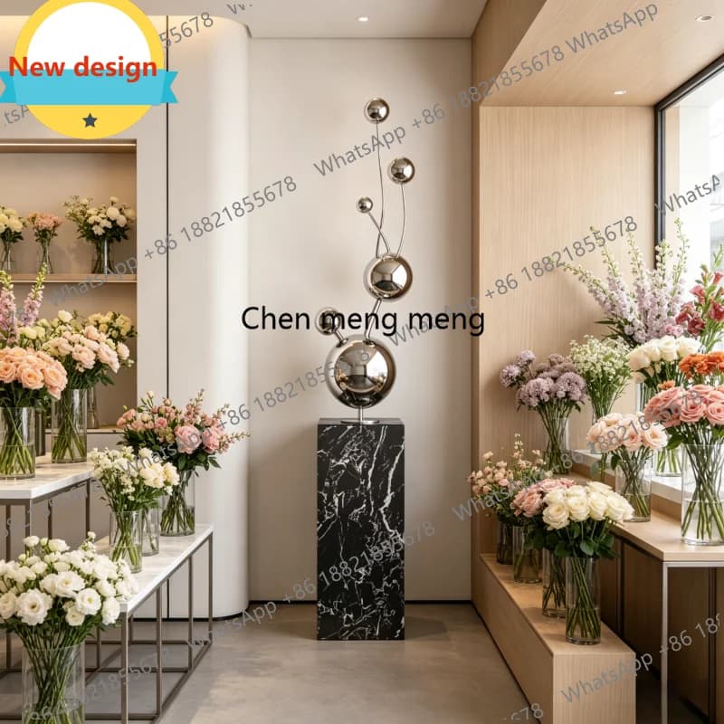 D80 Luxury-Style Stainless Steel Geometric Ball Metal Floor Artwork for Modern Decor