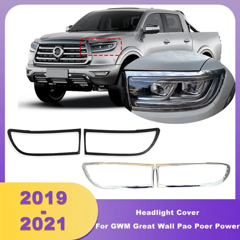 ABS Chrome Headlight Cover Frame For GWM Great Wall Pao Great Wall Poer Power 2019 2020 2021 Pick Up Lamp Hoods