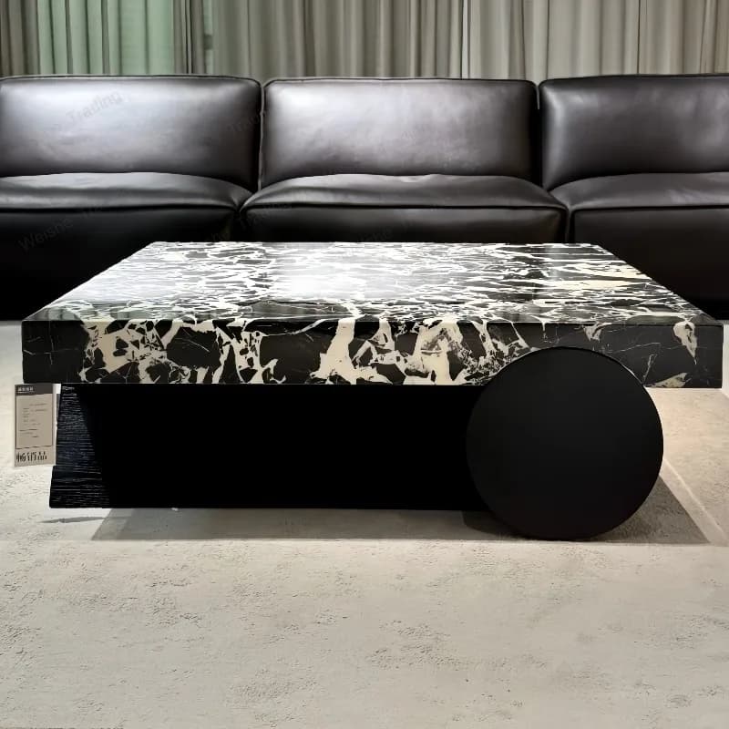 Italian light luxury natural marble coffee table Premium light luxury tea table Square household living room tea table