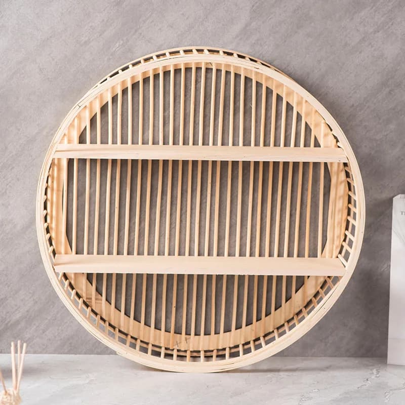 Installation-free storage rack Round wooden storage rack Bedroom cosmetics storage Wall hanging