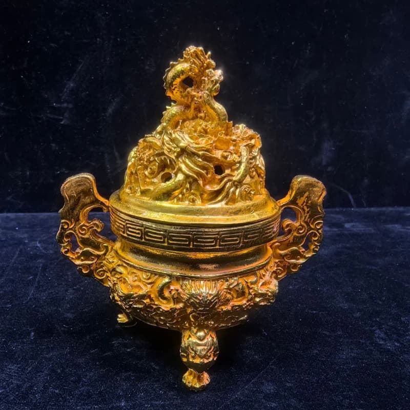 Bronze collection, Chinese-style nine-dragon tripod incense burner, incense tower, home tea ceremony decoration