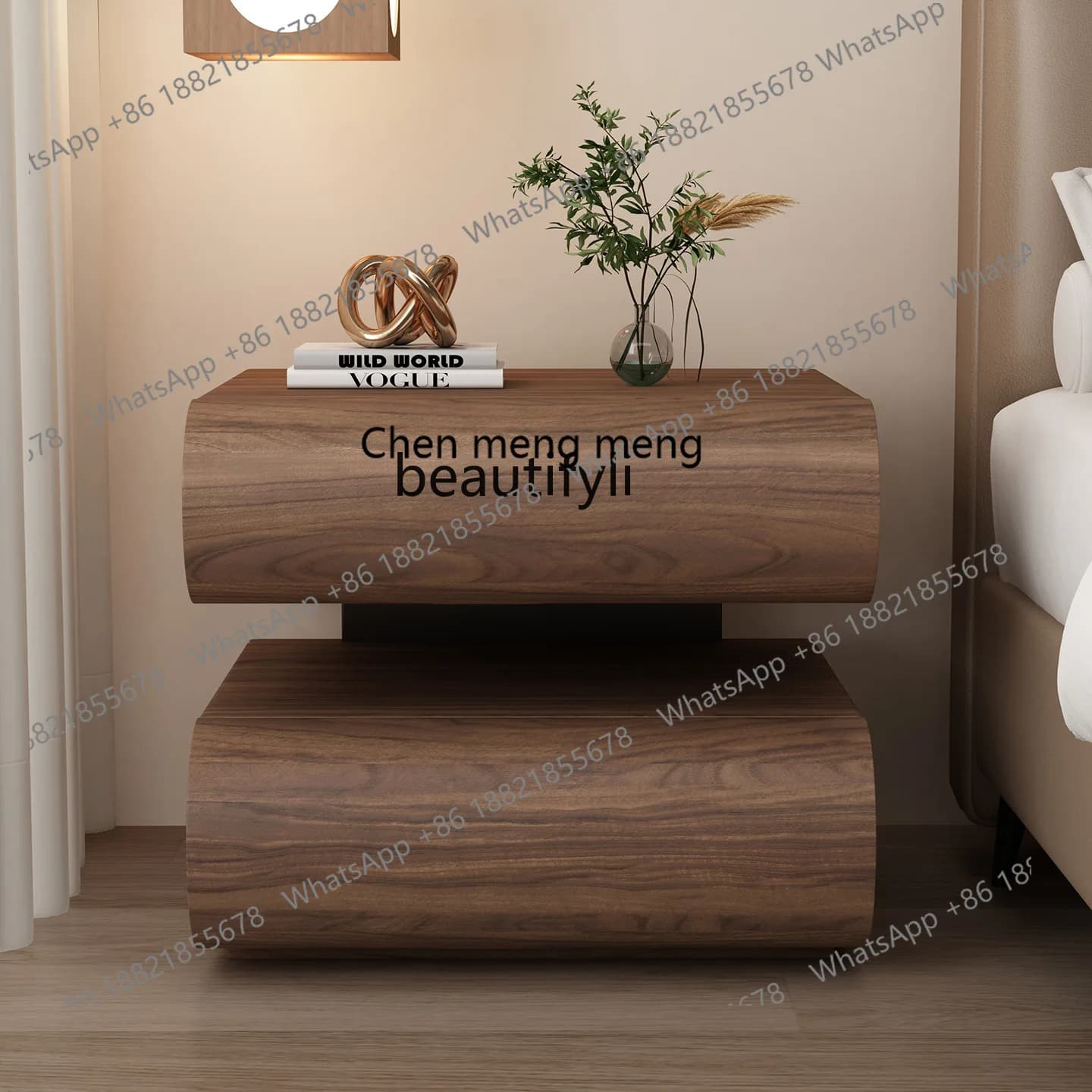 X Solid wood bedside table bedroom small light luxury high-end sense, suspended storage cabinet