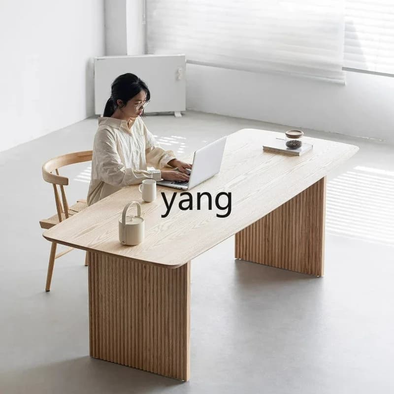 LTT rectangular ash wood minimalist log wind desk dining table workbench