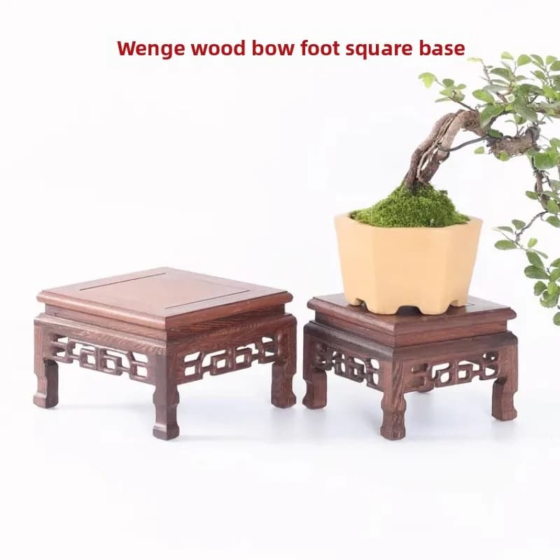 Chinese Style Carved Chicken Wing Wood Bow-Leg Square Base Display Table with Stone And Buddha New Living Room Decor