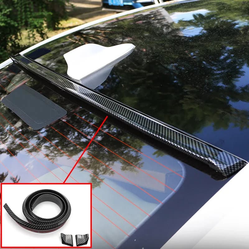 Car Rear Trunk Roof Lip Kit with Pattern Punch-Free Installation Universal Spoiler 1.5M Car-Styling 5D Carbon Fiber Shiny Black