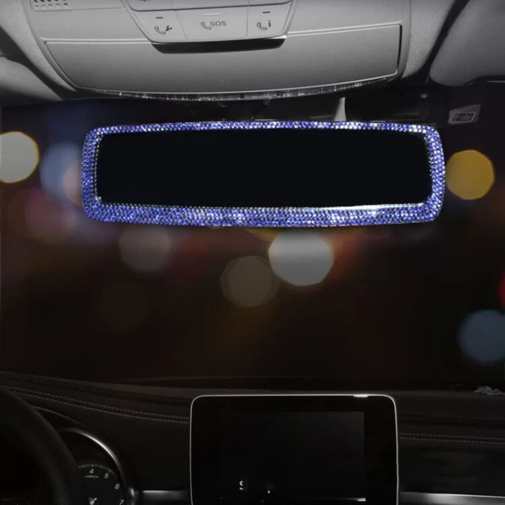 Bling Bling Design Car Rearview Mirror Decor Full Rhinestone Shiny Crystal Auto Interior Decoration Easy Install